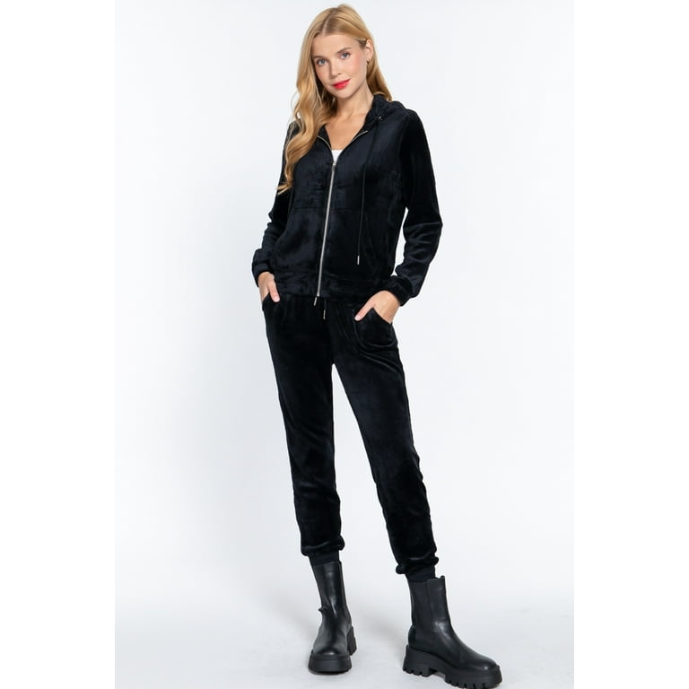 Faux Fur Jacket Jogger Pants Set Black L Walmart