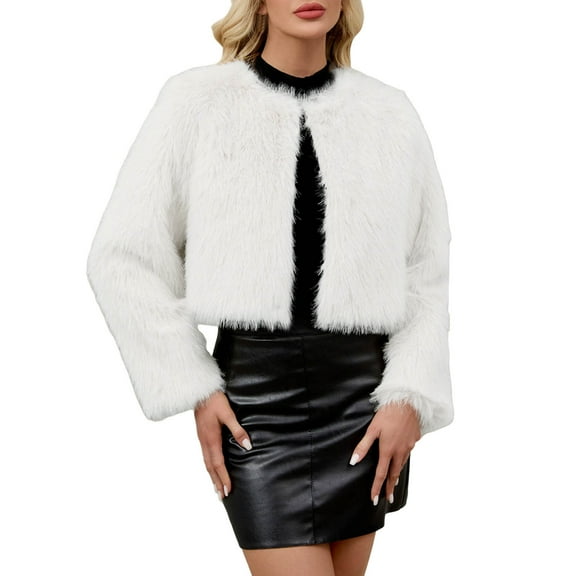 Faux Fur Jacket Women Fluffy Winter Cropped Coats Zip Up Fuzzy Jackets Long Sleeve Shaggy Outerwear Fall Clothes with Pockets 2026 Fall Clothes