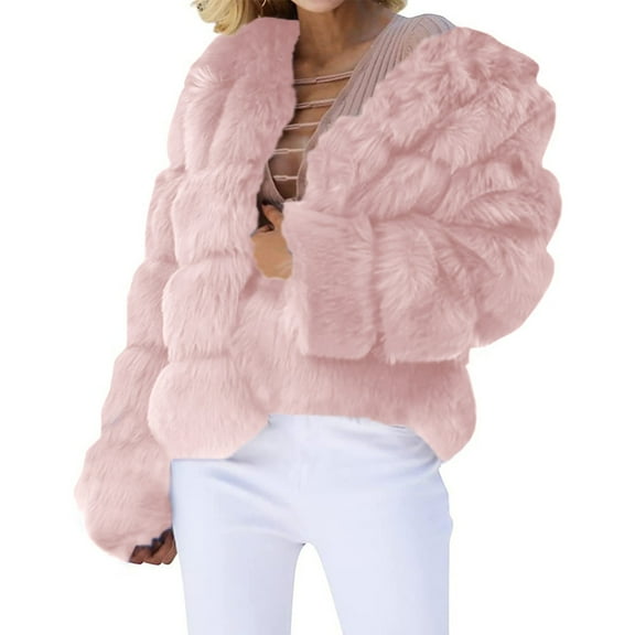Faux Fur Jacket Women, Yigetop Womens Fall Open Front Cardigan Faux Fur Coat Vintage Parka Shaggy Jacket Warm Coat Tops Fluffy Cardigan Hot Pink M