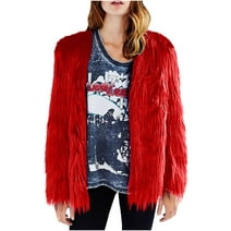 Faux Fur Jacket, Women's Faux Fur Warm Long Hair Crewneck Fashion Coat on Clearance