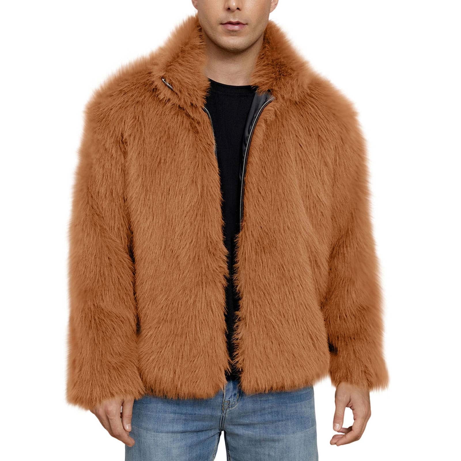 Long Winter Coat Men Donemore Men's Winter Stand Collar Jacket Long Sleeve  Solid Color Faux Fur