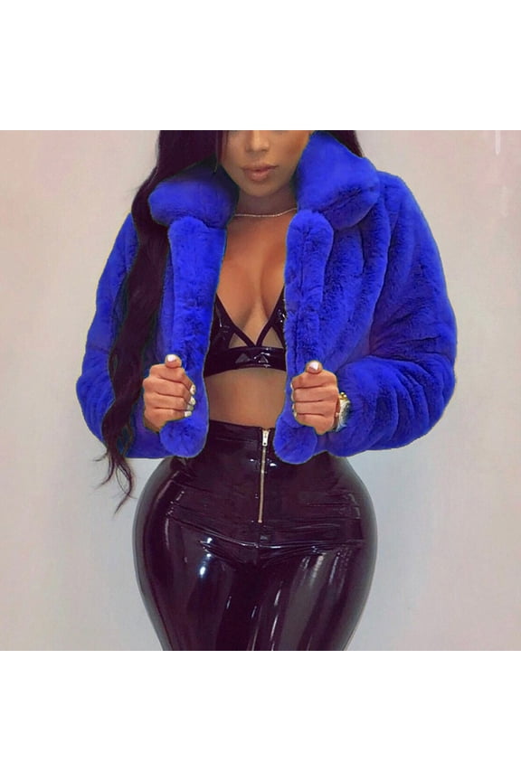 Faux Fur Jackets For Women Winter Warm Fluffy Fleece Crop Outerwear Oversized Soft Coats Jacket Trendy Short Tops