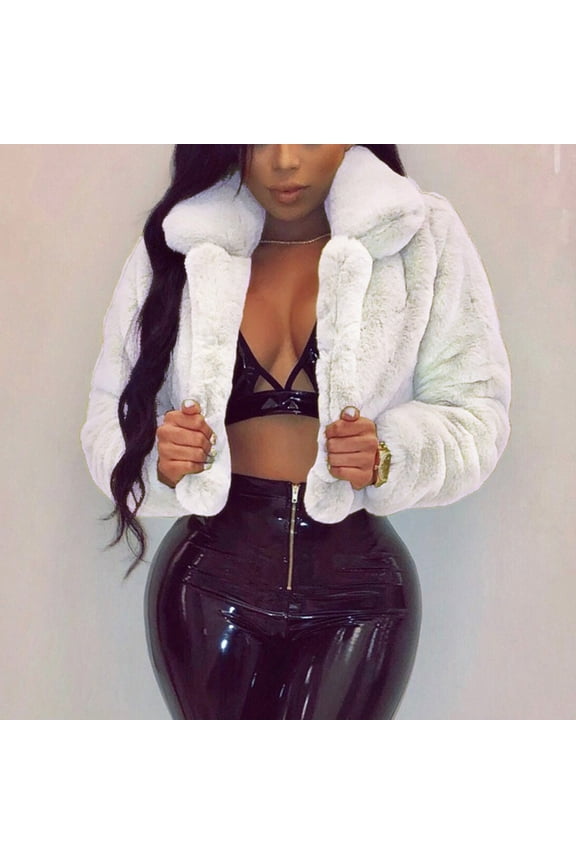 Faux Fur Jackets For Women Winter Warm Fluffy Fleece Crop Outerwear Oversized Soft Coats Jacket Trendy Short Tops