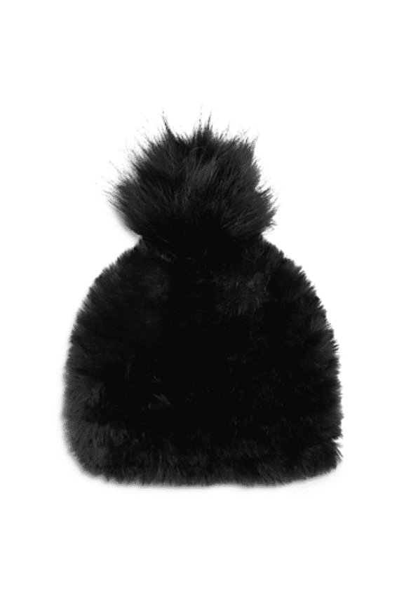 Faux-Fur Knit Beanie W/ Pompom