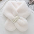 thumbnail image 1 of Faux Fur Knit Scarf for Women, Thickened Fleece Neck Warmer, Winter Solid Color Shawl(White), 1 of 3