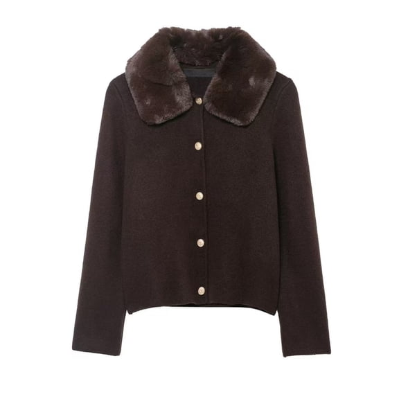 Faux Fur Lapel Knit Cardigan for Women, Warm Winter Fashion Sweater Coat, Soft Cozy Outerwear Jacket, Elegant Long Sleeve Knitwear for Office, Casual, Travel, Holiday Gift