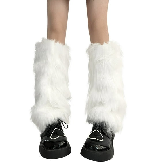 Faux Fur Leg Warmers Black Fluffy Boot Covers for Festivals, Raves, Costumes, and Winter Fashion