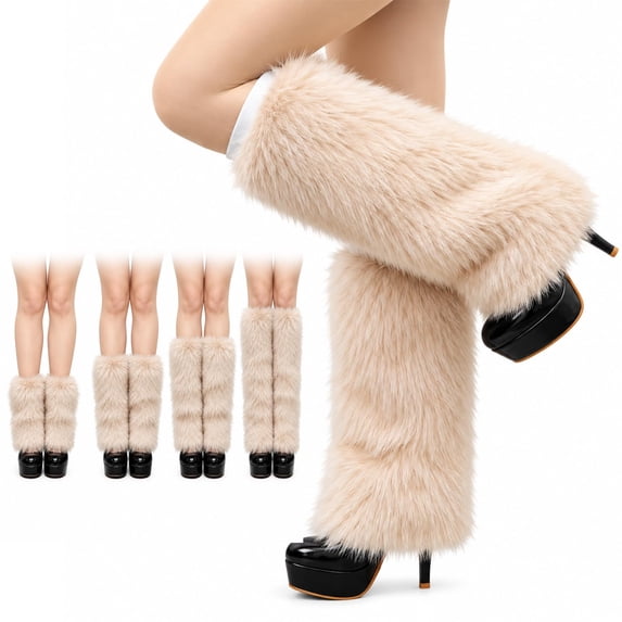 Faux Fur Leg Warmers, Fluffy Boot Covers for Women with Stretchy Fit ...