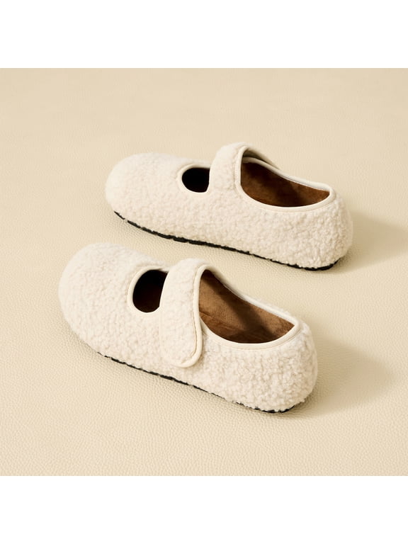 Faux Fur Lined Flats, Platform Dress Shoes, Womens Mary Jane Shoes, Faux Fur Lined Platform Flats with Non Slip Sole, Warm Fuzzy Retro Dress Shoes for Winter, Comfortable Casual Footwear for Women