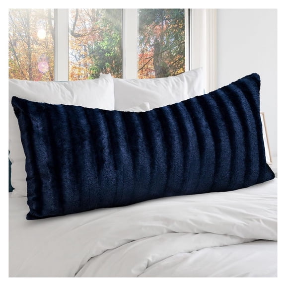 Faux Fur Long Body Pillow - Accent Throw Pillow for Bed and Couch - Decorative Lumbar Pillow with Insert, Blue (18" x 40")