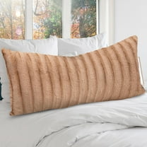 Faux Fur Long Body Pillow  - Reversible Ultra Soft Decorative Lumbar Throw Pillow for Bed, Couch, Sofa, Accent Home Decor, Sand (18" x 40")