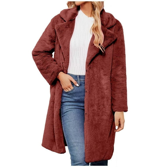 Faux Fur Long Coats for Women Casual Jacket Winter Open Front Solid Turn Down Collar Outerwear