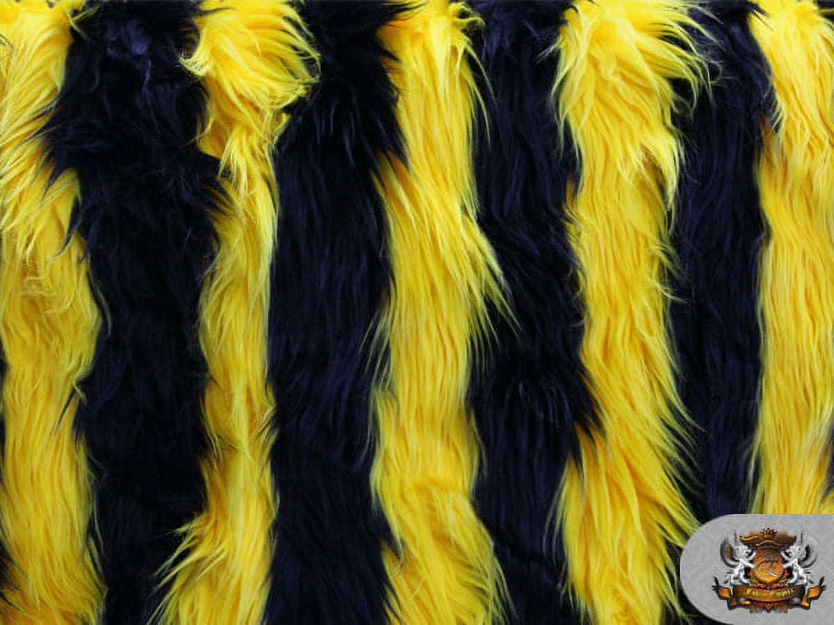 Faux Fur Long Pile 2 TONE SHAGGY STRIPE BLACK YELLOW Fabric / 60" Wide / Sold by the Yard