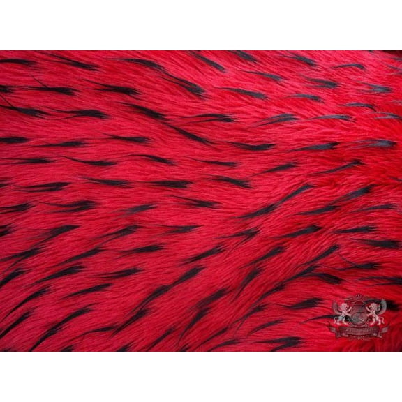 Faux Fur Long Pile 2 Tone Spike RED BLACK Fabric / 60" Wide / Sold by the Yard