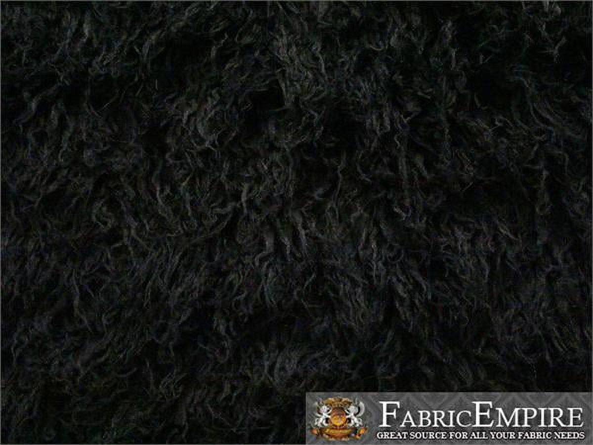 Faux Fur Long Pile Curly Fabric ALPACA BLACK / 60" Wide / Sold by the Yard
