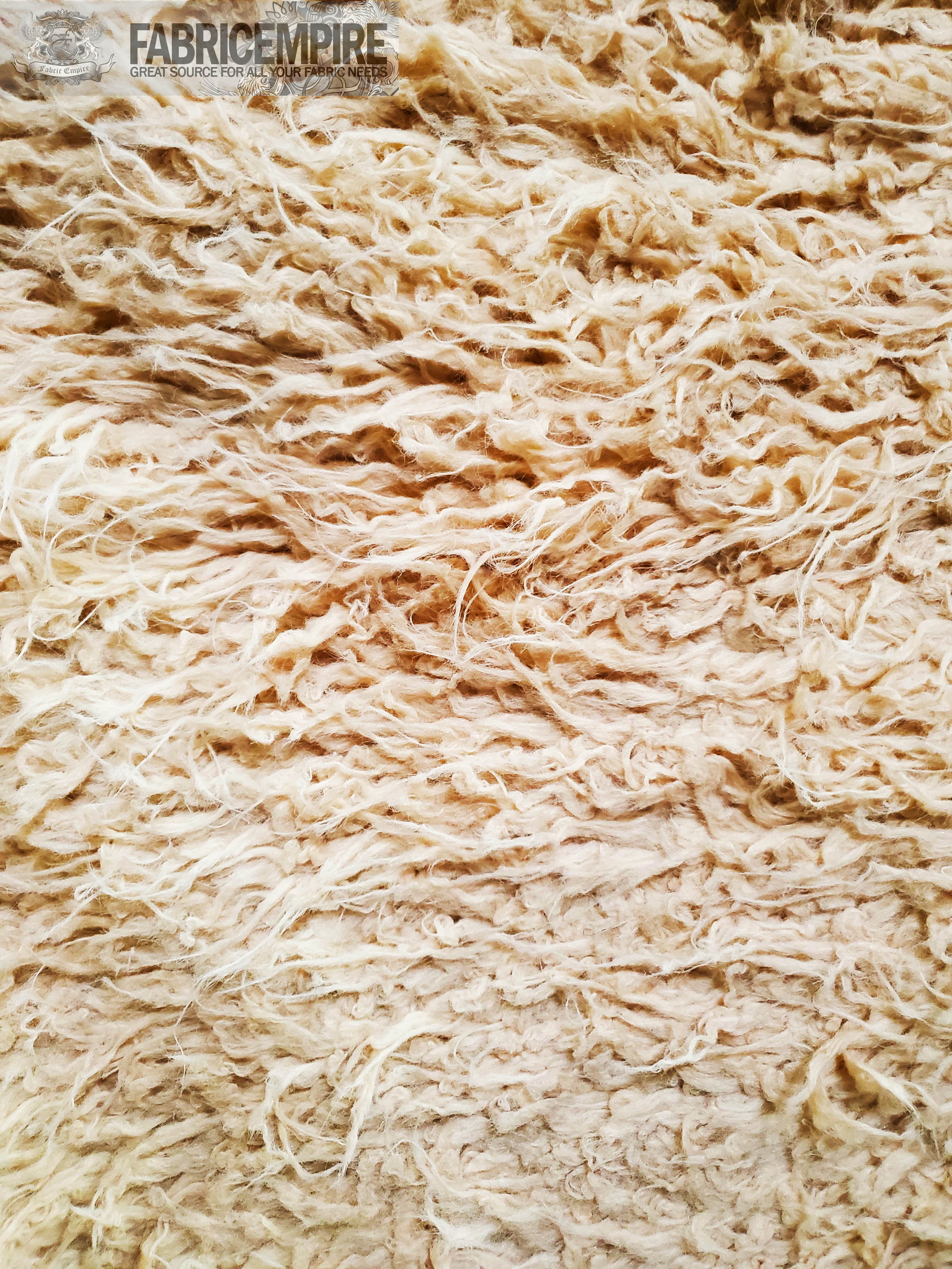 Faux Fur Long Pile Curly Fabric ALPACA LATTE CREAM / 60" Wide / Sold by the Yard