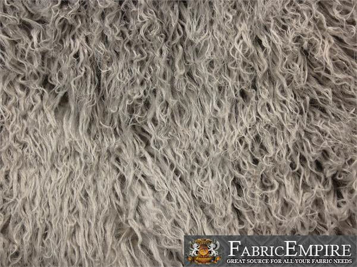 Faux Fur Long Pile Curly Fabric ALPACA OYSTER GREY / 60" Wide / Sold by the Yard-1