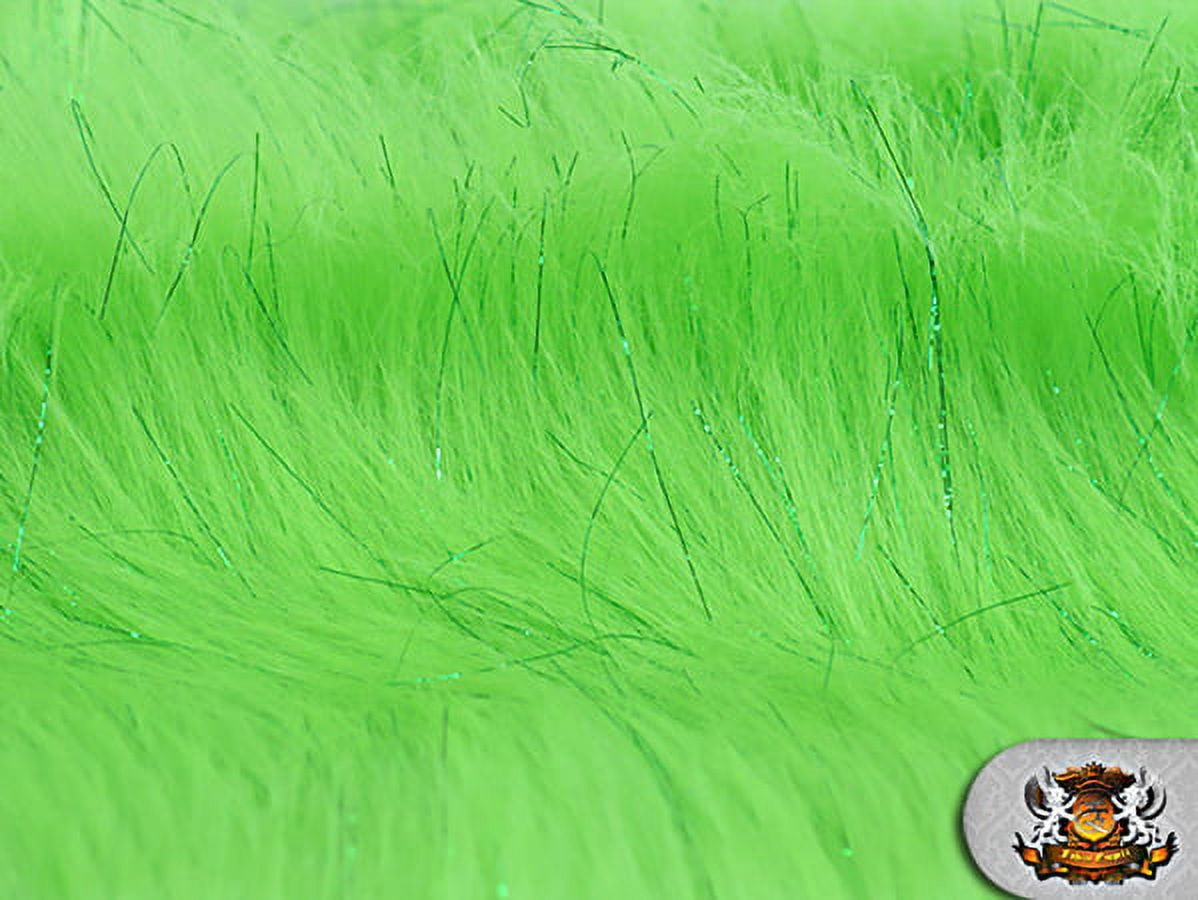 Faux Fur Long Pile Sparkling Tinsel LIME Fabric / 58" W / Sold by the yard