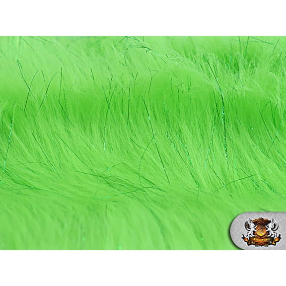 Faux Fur Long Pile Sparkling Tinsel LIME Fabric / 58" W / Sold by the yard