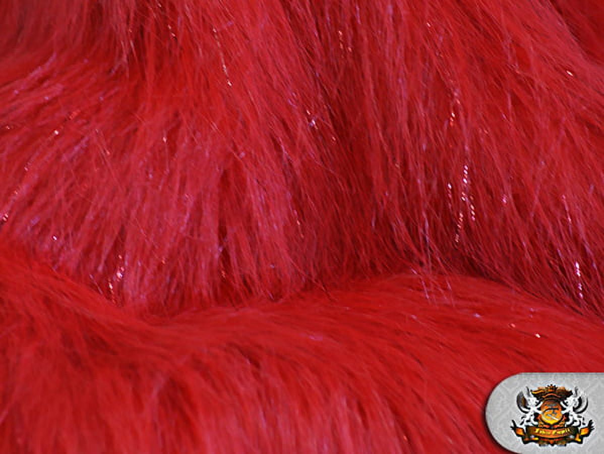 Faux Fur Long Pile Sparkling Tinsel RED Fabric / 58" W / Sold by the yard