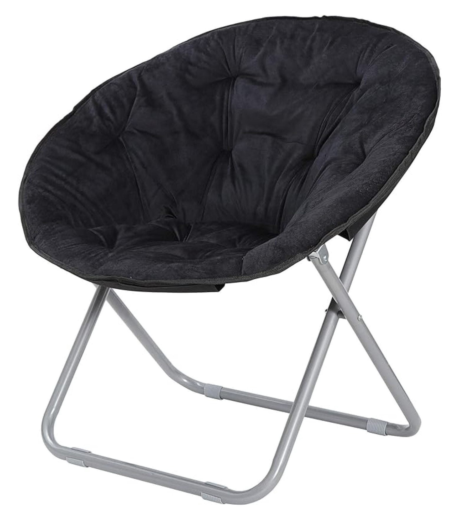Faux Fur Moon Chair, Folding Saucer Chair for Adults, Portable Lounge Chair for Bedroom, Dorm, Patio - Black