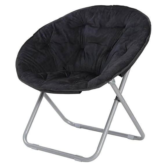 Faux Fur Moon Chair, Folding Saucer Chair for Adults, Portable Lounge Chair for Bedroom, Dorm, Patio - Black