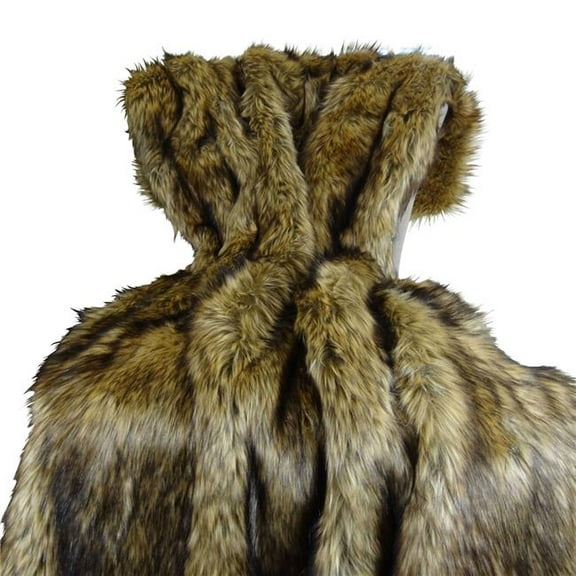 Faux Fur Mountain Coyote Handmade Blanket, Light & Dark Brown - 96 x 110 in.