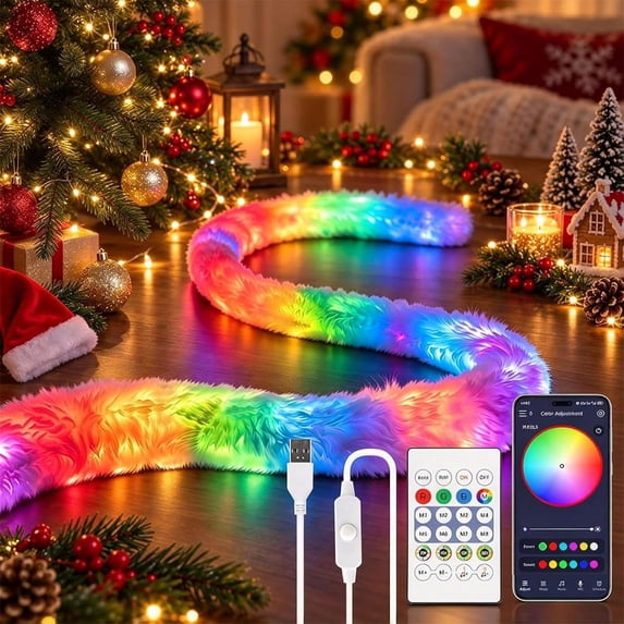 Faux Fur Neon Light Strip – 360° All-Round Glow, Bendable Plush USB ...