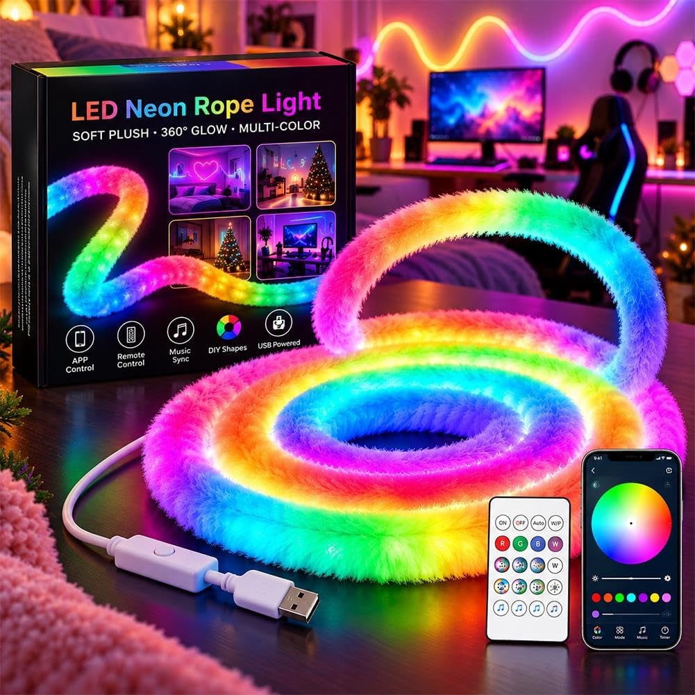 Faux Fur Neon Light Strip 360° All-Round Glow,Flexible USB Powered ...