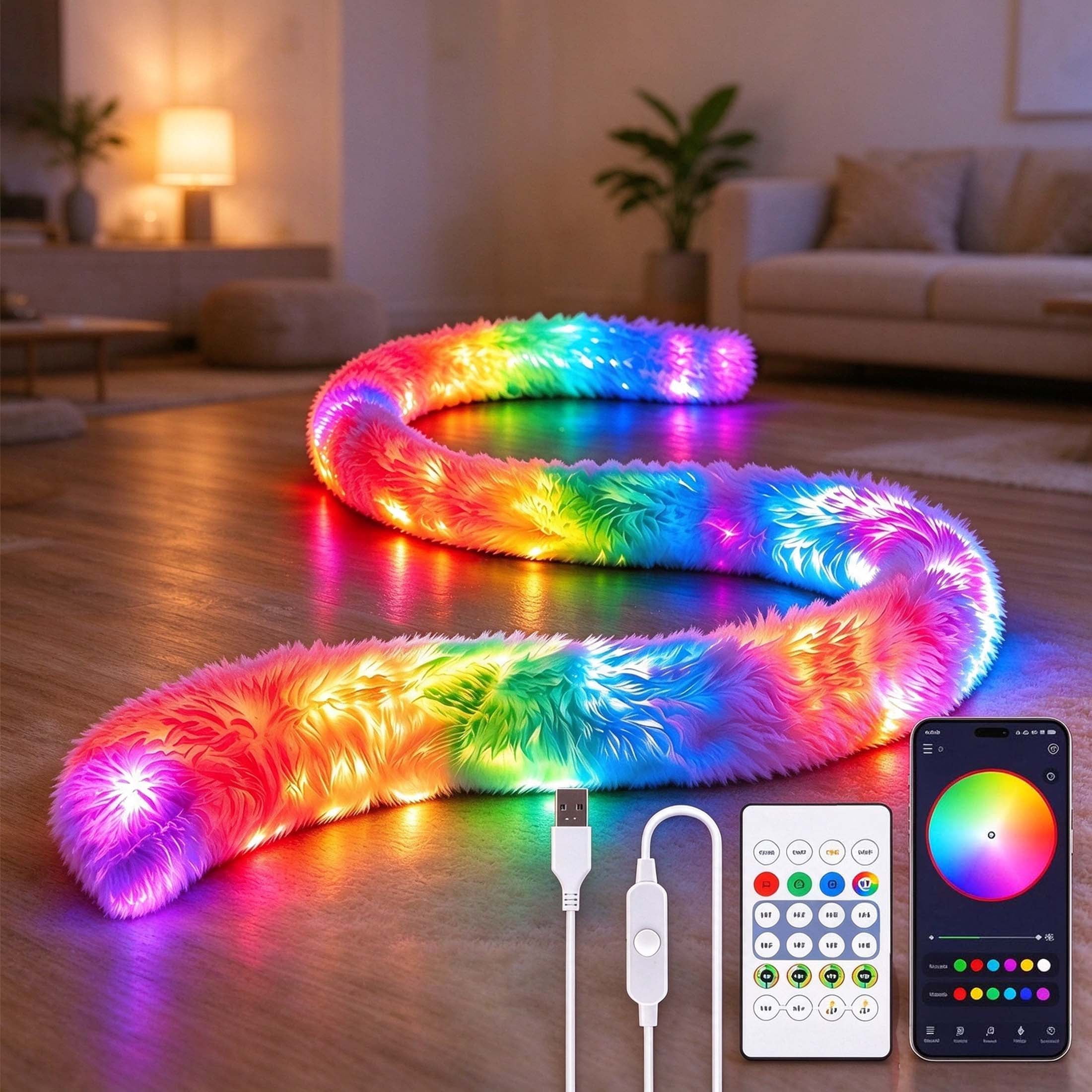 Led Neon Small Faux Fur Neon Light Strip, 360° All-Round Glow LED Neon Rope Light ...