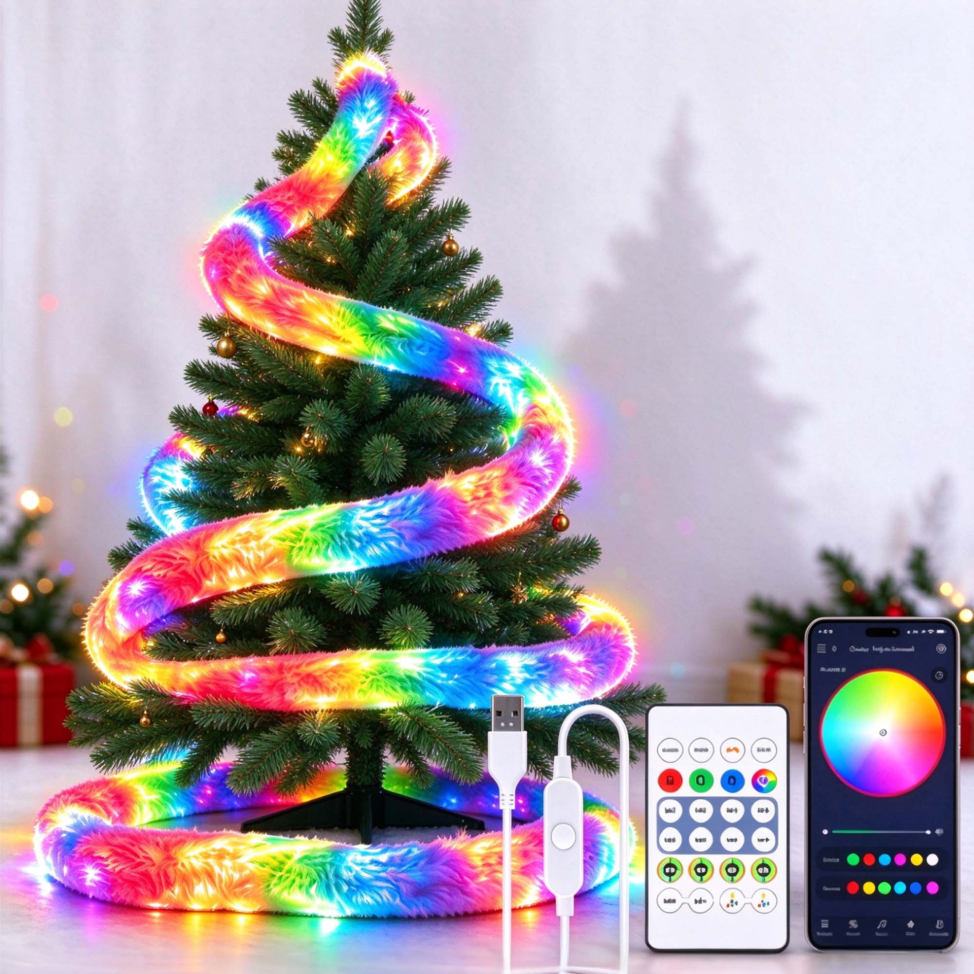 Faux Fur Neon Light Strip, 360° All-Round Glow Plush Flexible Multi ...