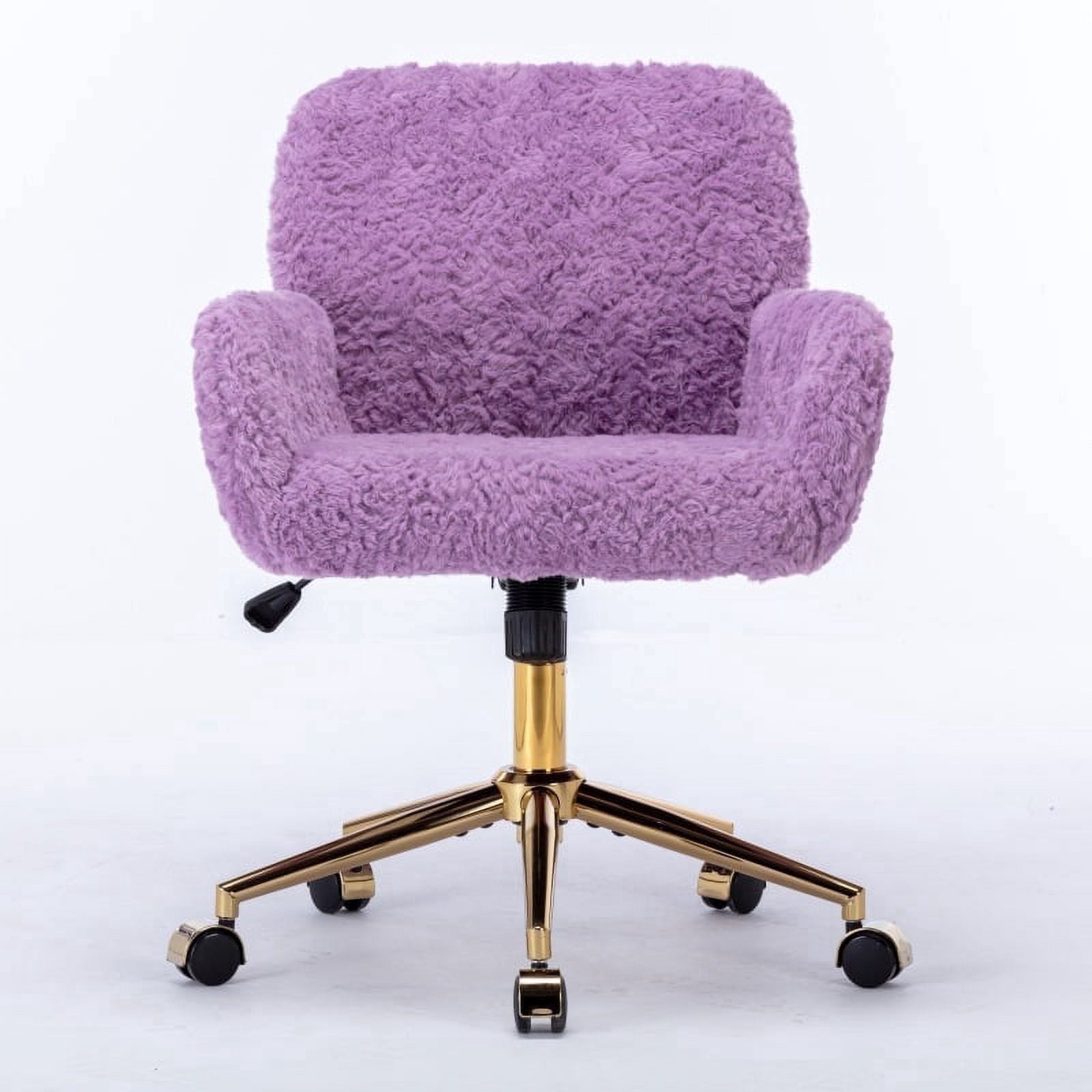 Faux Fur Office Chair for Women & Teens, Adjustable Swivel Desk Chair with Metal Base & Colorful Wheels, 22.5"W x 21.5"D, Ivory Vanity Chair/V