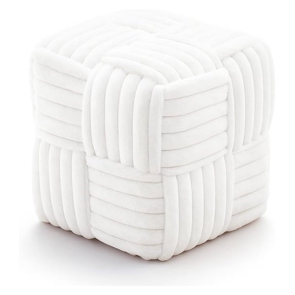 Faux Fur Ottoman Footrest 15.7" Square Vanity Stool, No Assembly Required, Soft Padded Seat for Bedroom, Living Room, Entryway (White)