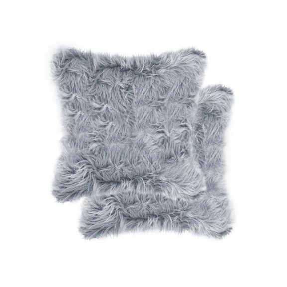 Faux Fur Pillow, Grey - 18 x 18 in. - Pack of 2