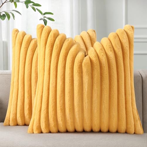 Faux Fur Plush Fall Throw Pillow Covers 22x22 Set of 2, Luxury Soft ...