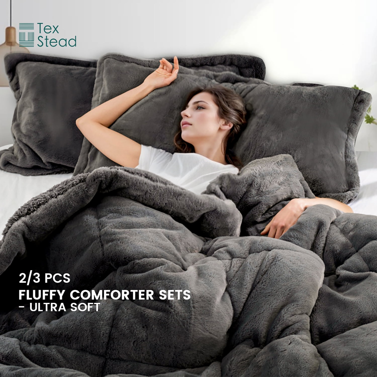 Sweet Home Collection Long Faux Fur Plush 3 Piece Microfiber Comforter Bedding Set White Queen Walmart