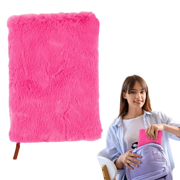 Faux Fur Plush Notebook, Fuzzy Diary, 5.51x8.46 Inch Soft Fluffy Cover Lined Notebook, 160 Pages Cute Writing Diary with Bookmark Ribbon for Daily Journaling, Creative Writing Use, Hot Pink
