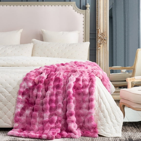 Faux Fur Plush Throw Blanket Soft Fluffy Bubble Blanket for Couch, Sofa Bedroom