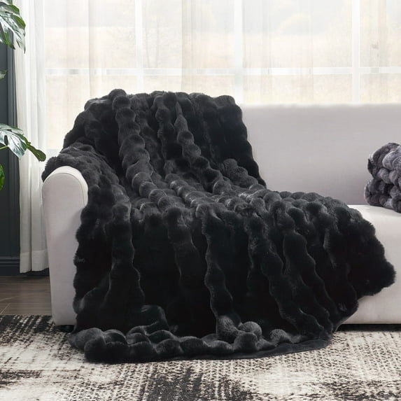 Faux Fur Plush Throw Blanket Soft Fluffy Bubble Blanket for Couch, Sofa Bedroom