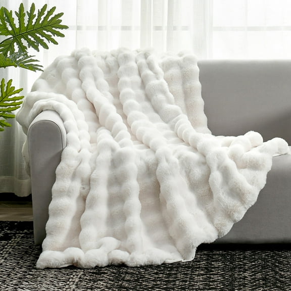 Faux Fur Plush Throw Blanket Soft Fluffy Bubble Blanket for Couch, Sofa Bedroom