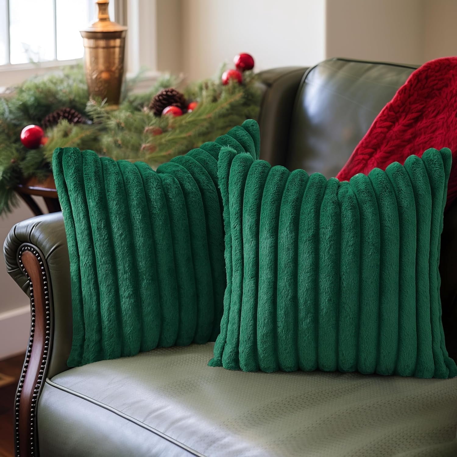 Faux Fur Plush Throw Pillow Covers 18x18 Set of 2 - Luxury Soft Fluffy ...