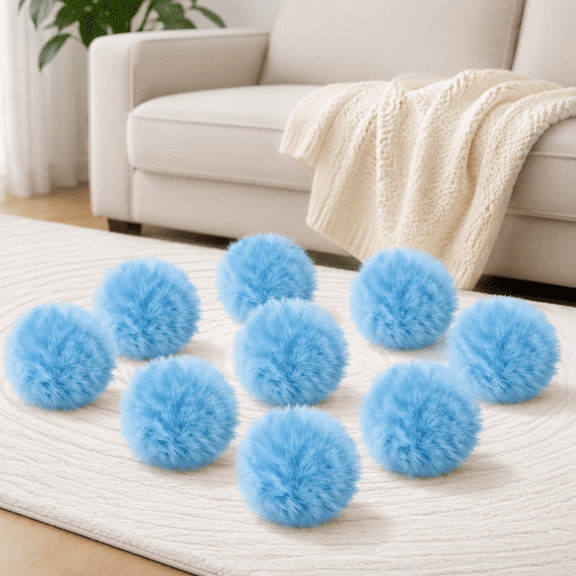 Faux Fur Pom Pom Balls, 2.75 inch, Light Blue