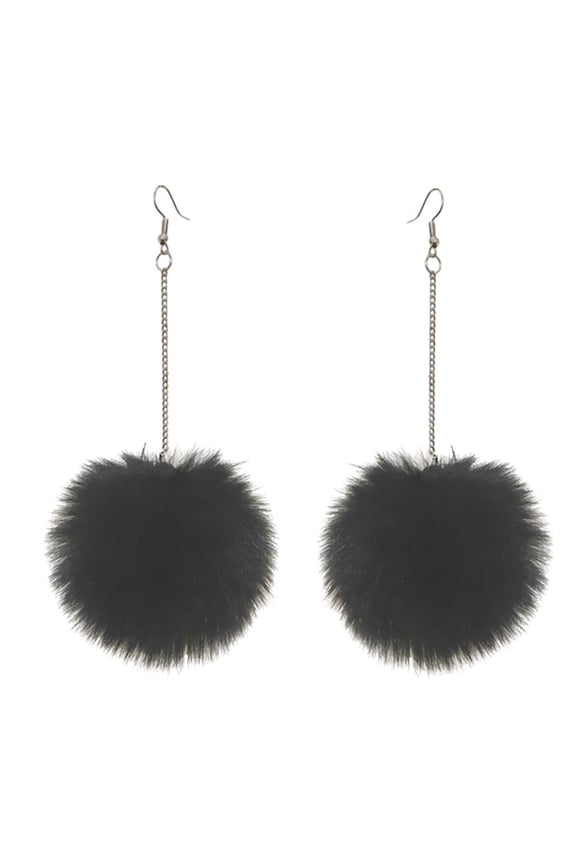 Faux Fur Pom Pom Chain Dangle Earrings, Fluffy Drop Earring Set