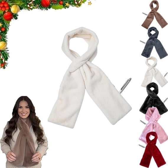 Faux-Fur Pull-Through Scarf with Hidden Zipper Pocket – Women’s Cozy Winter Neck Wrap, Elegant Collar Style with Concealed Storage for Phone, Wallet, Keys