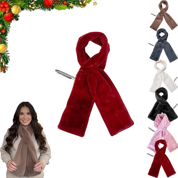 Faux-Fur Pull-Through Scarf with Hidden Zipper Pocket – Women’s Cozy Winter Neck Wrap, Elegant Collar Style with Concealed Storage for Phone, Wallet, Keys