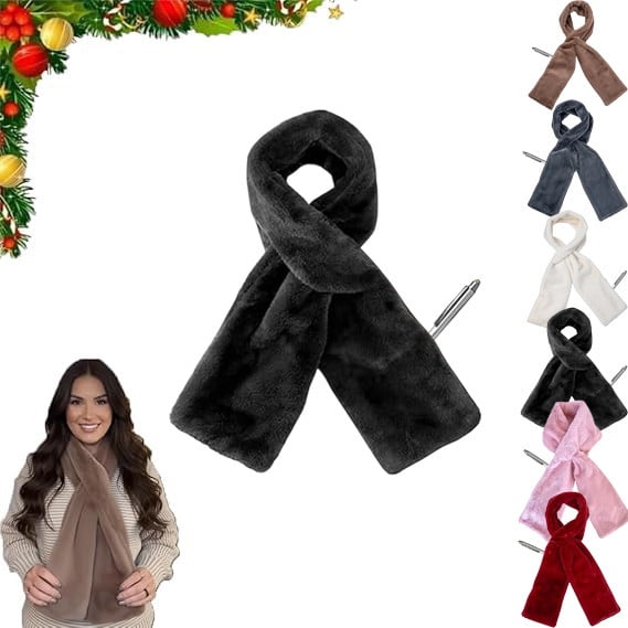 Faux-Fur Pull-Through Scarf with Hidden Zipper Pocket – Women’s Cozy Winter Neck Wrap, Elegant Collar Style with Concealed Storage for Phone, Wallet, Keys