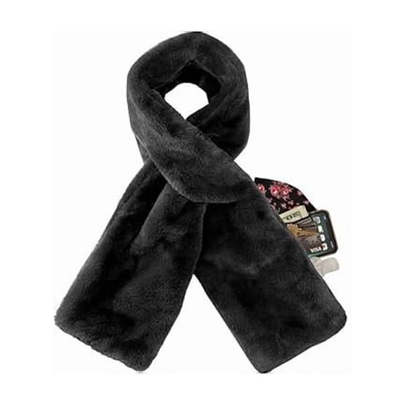 Faux-Fur Pull Through Scarf with Hidden Zipper Pocket for Women, Fur Neck Collar Scarf Cozy Wrap Secure Concealed Storage,B