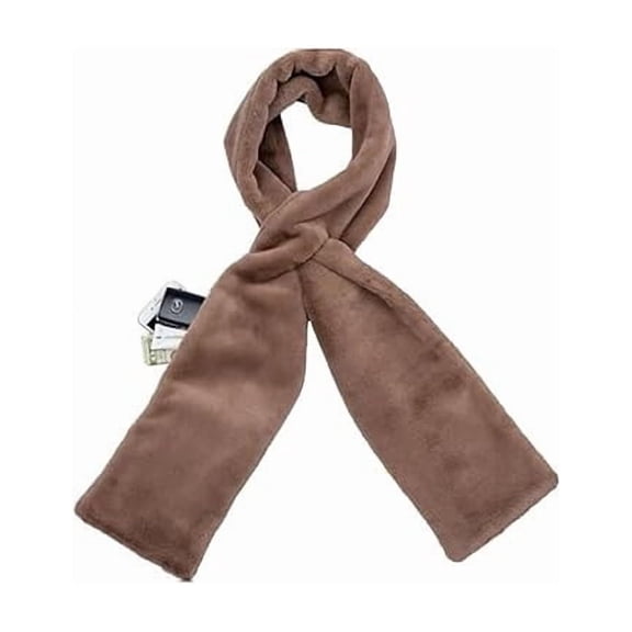 Faux-Fur Pull Through Scarf with Hidden Zipper Pocket for Women, Fur Neck Collar Scarf Cozy Wrap Secure Concealed Storage,D