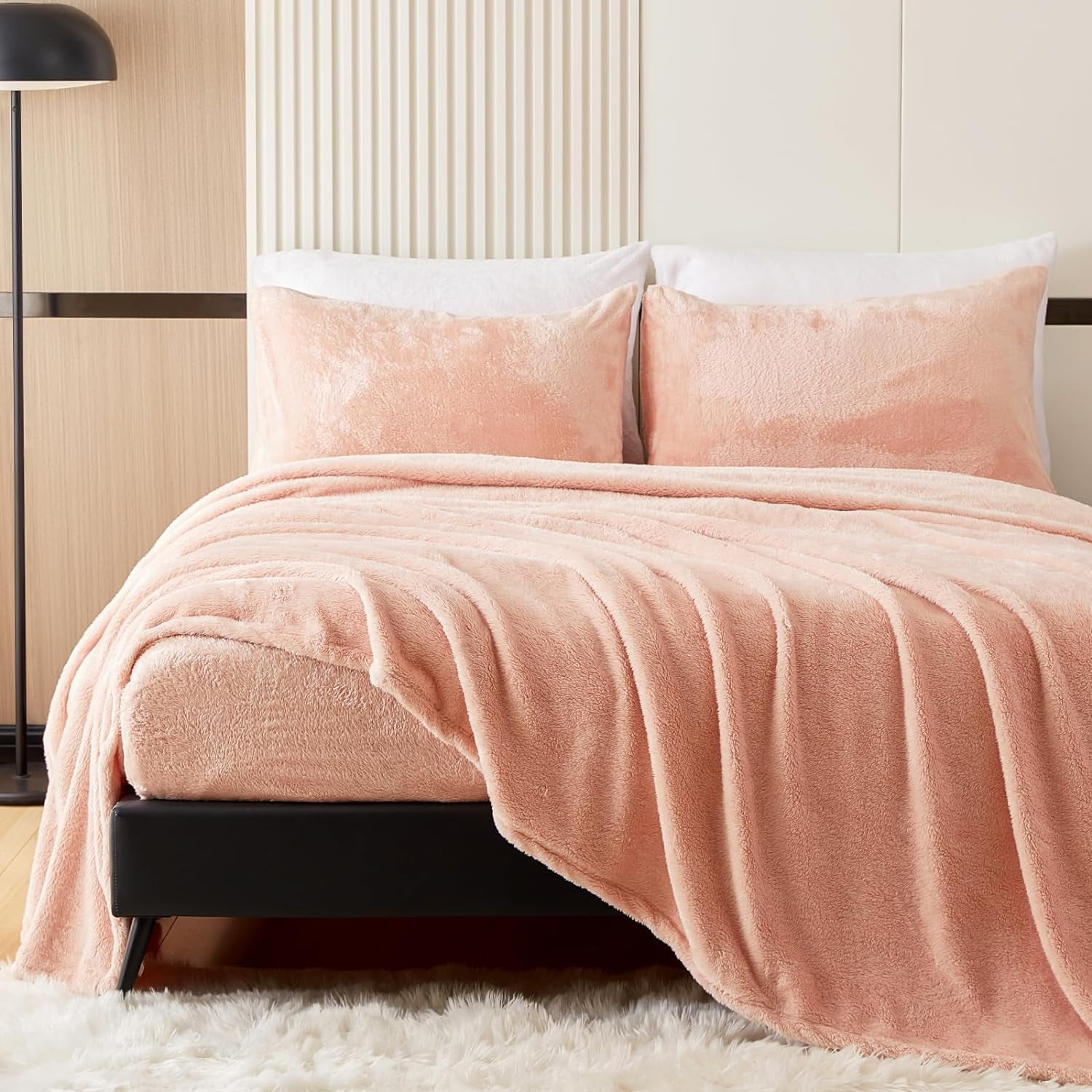 Faux Fur Queen Sheet Set Luxury Ultra Soft Fleece Sheets for Queen