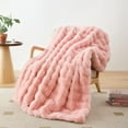 thumbnail image 1 of Faux Fur Rabbit Fleece Pink Throw Blanket , Soft Cozy Throw Blanket for Bed Couch Living Room, Fluffy Home Decor Blankets for Women Fuzzy Blanket 60''x80'', 1 of 7